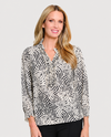 MULTIPLES M36611TM 3/4 SHIRREED SLEEVE RUFFLE TRIM SLUB KNIT TOP CREAM