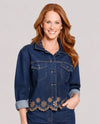MULTIPLES M36702JP ZIP & BUTTON JACKET WITH SCALLOP HEM DENIM