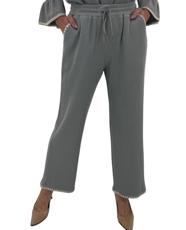 MULTIPLES M45511PM DRAWSTRING WIDE LEG ANKLE PANT GREY