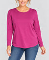 MULTIPLES M46102TP PETITE KNIT LONG SLEEVE SCOOP NECK TOP PLUM