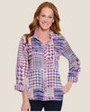 MULTIPLES M46501BP PETITE CUFF 3/4 SLEEVE BUTTON FRONT SHIRT PLUM