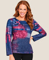 MULTIPLES M46510TP PETITE FAUX BUTTON BACK HI-LO TOP EGGPLANT