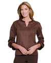 MULTIPLES M46604TM BAND COLLAR V-NECK TOP DK BROWN