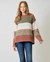 MYSTREE 61260 COLOR BLOCK POINTELLE SWEATER OLIVE