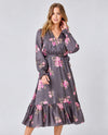 MYSTREE 61294 SURPLICE MIDI DRESS CHARCOAL