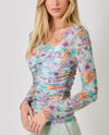 MYSTREE A-60527 FLORAL RUCHED TOP seafoam