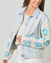 MYSTREE A-60931 CROCHET SLEEVE DENM JACKET LIGHT WASH