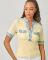 MYSTREE A-60981 DENIM TRIM TOP ivory