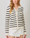 MYSTREE A-60988 BLACK STRIPE SWEATER JACKET ivory