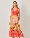 MYSTREE A-61078 TIERED PRINT LONG DRESS tomato