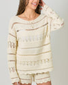 MYSTREE A-61120 CROCHET PULLOVER SWEATER ivory