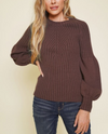 MYSTREE ANN-20757 RIBBED PUFF SLV PULLOVER MARSALA
