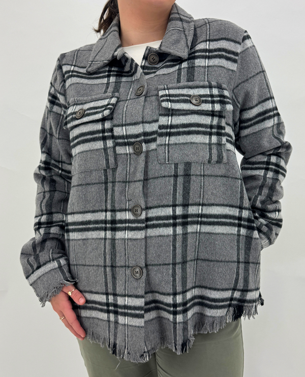 MYSTREE ANN-60724 PLAID BOTTON DOWN JACKET GREY MIX