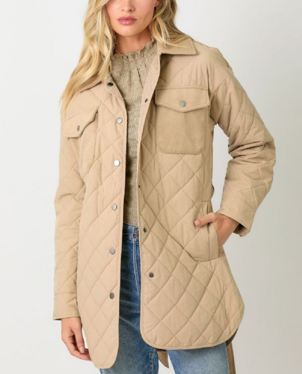 MYSTREE ANN-60735 MIX MEDIA QUILTING JACKET LATTE