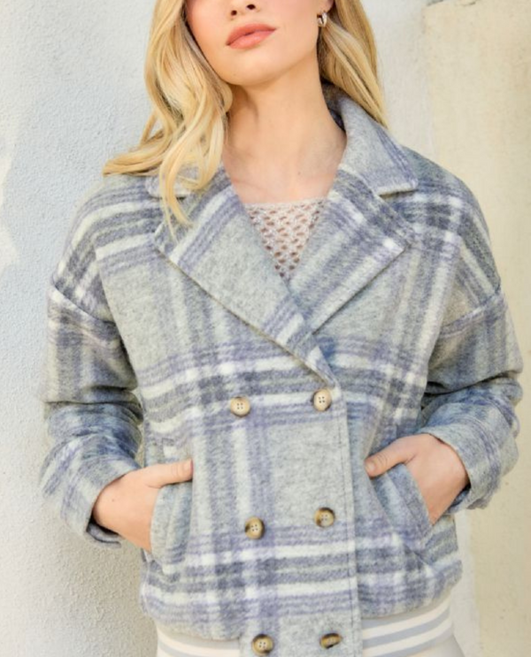 MYSTREE ANN-60752 PLAID BOMBER JACKET CLOUD GREY
