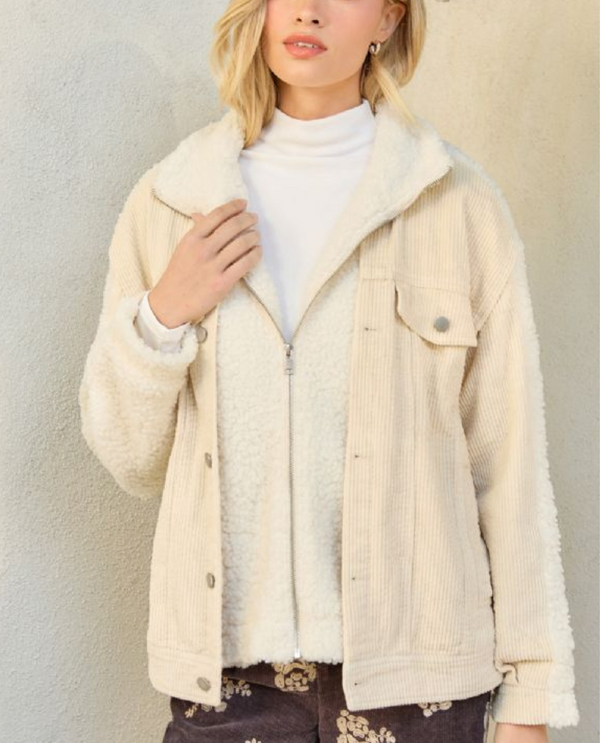 MYSTREE ANN-60817 CORDUROY SHERPA JACKET IVORY