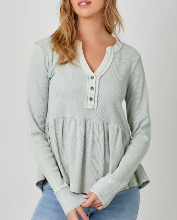 MYSTREE ANN-60870 THERMAL PEPLUM TOP WASHED ICE BLUE