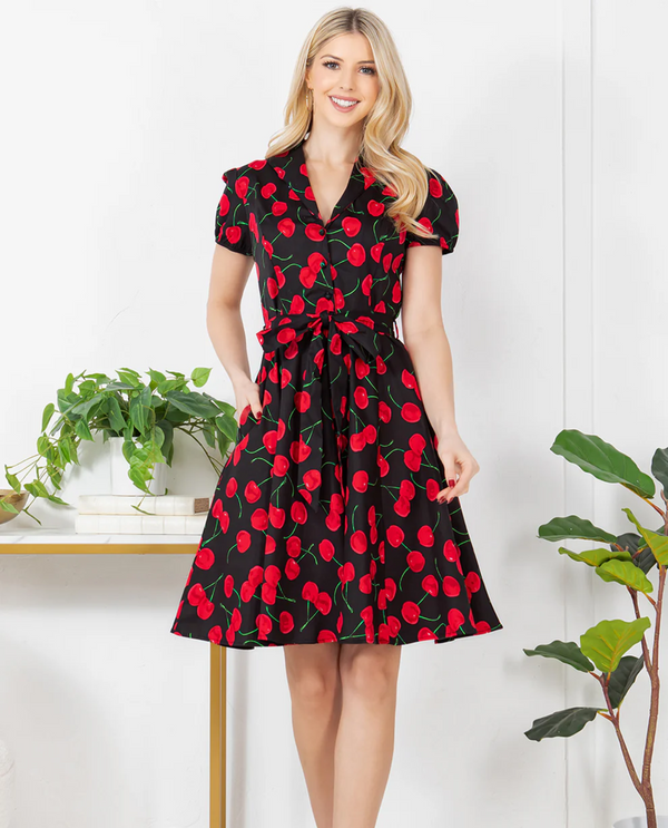 DR-2552 CHERRY PRINT COTTON DRESS