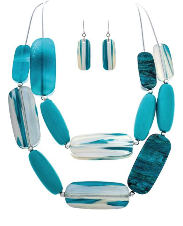RAIN N2984S BLUE WHITE GLOW ACRYLIC BEAD NECKLACE SET