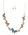 RAIN N2988M Rose Gold Crystal and Blue Butterfly Necklace Set ROSE GOLD