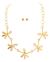 RAIN N2996 ABSTRACT FLOWER NECKLACE & EARRING GOLD