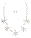 RAIN N2996 ABSTRACT FLOWER NECKLACE & EARRING SILVER