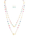 RAIN N3022G MULTI TINY BEAD CHAIN CROSS LAYER NECKLACE SET