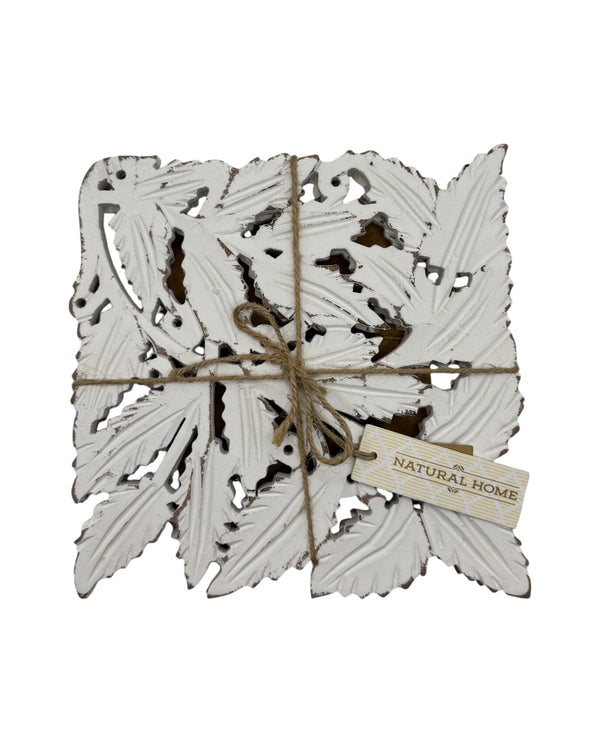 NATURAL HOME CARVED LEAF TRIVET SET OF 2