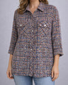 NOTATIONS STB1426 PRINT BUTTON DOWN TOP BLACK