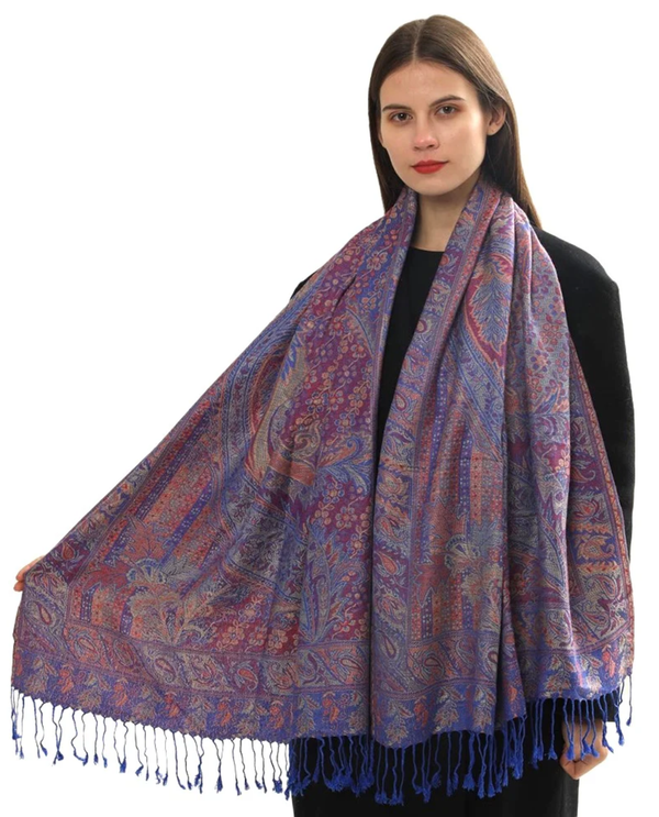 NY23160 MULTI PRINT PAISLEY PASHMINA NAVY