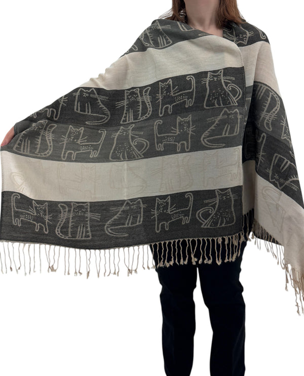 NY23180 CAT PRINT PASHMINA TAN