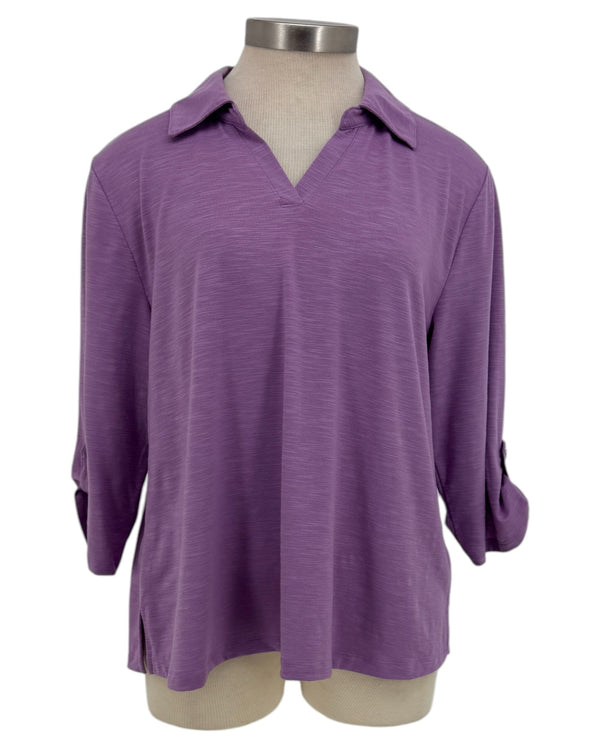 N TOUCH 3/4 ROLL TAB SLV V-NECK TOP