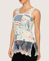 ORIGAMI 501-T08 PRINT TANK TOP WITH LACE TRIMMING FREEDOM