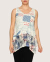 ORIGAMI 501-T18 PRINT TANK TOP W/ SPARKLY LACE FREEDOM