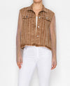 ORIGAMI OLS-4777 DENIM JACKET W MESH STONE SLEEVES BROWN
