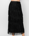 ORIGAMI OLS-4794 LAYERED FRINGE TIERED SKIRT BLACK