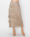 ORIGAMI OLS-4794 LAYERED FRINGE TIERED SKIRT TAUPE