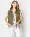 ORIGAMI OLS-4841 DENIM VEST W/ HOTFIX DETAILS OLIVE