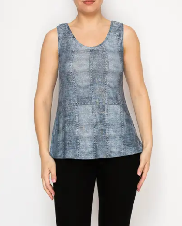 ORIGAMI OLS-4844 SUBTLY SPARKLY PRINT TANK TOP denim