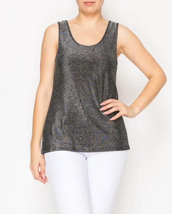 ORIGAMI OLS-4844 SUBTLY SPARKLY SOLID TANK TOP BLACK/SILVER