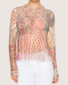 ORIGAMI OLS-4847BG LONG SLEEVE MESH TOP WITH SPARKLE PATCH FLORAL