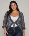 ORIGAMI OLS-4971GY PT PRINT LACE CARDIGAN WITH RUFFLES DENIM