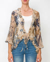 ORIGAMI OLS-4971 PRINT LACE CARDIGAN W/ RUFFLES GOLD BLUE