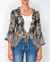 ORIGAMI OLS-4971 PRINT LACE CARDIGAN W/ RUFFLES NAVY MULTI