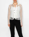 ORIGAMI OLS-4985 LS SPARKLY MESH BUTTON TOP WHITE