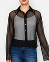 ORIGAMI OLS-4985 LS SPARKLY MESH BUTTON TOP BLACK