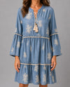 ORIGINAL FT85290 COTTAGE EMBROIDERED TIERED DRESS chambray