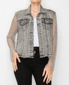 ORIGAMI DENIM JACKET WITH MESH STONE SLEEVES BLACK