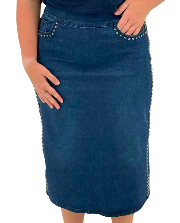 P4B DENIM COLUMN SKIRT WITH RIVITS