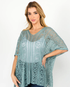 PA-1C75 SOLID LACE PONCHO SAGE